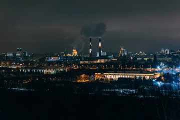 MOSCOW, RUSSIA - DECEMBER 25, 2016: Vorobyovy Gory. The view from Sparrow hills in Moscow at night