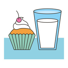 delicious cup cake with milk vector illustration design