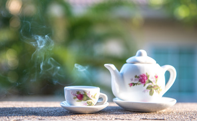 Tea cup set on the morning.