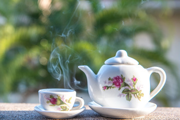 Tea cup set on the morning.