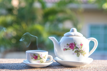 Tea cup set on the morning,select focus.