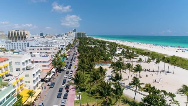 Aerial over Miami Beach, FL and Ocean Drive