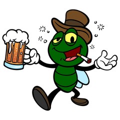 Bar Fly with Beer - A vector cartoon illustration of a Bar Fly with Beer.