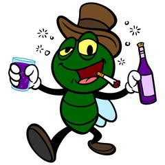 Bar Fly with Wine - A vector cartoon illustration of a Bar Fly with Wine.