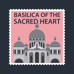landmarks of the world pink postcard of basilica sacred heart vector illustration