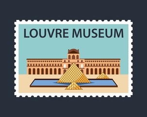 landmarks of the world beatiful postal of louvre museum blue background vector illustration