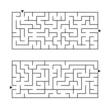 A set of two rectangular labyrinths. Simple flat vector illustration isolated on white background. Developmental game for children.