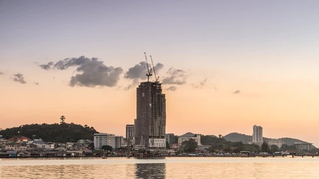 Time lapse of Industry construction site building architecture with crane building, day to night