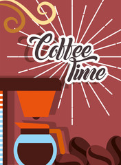 machine maker coffee time seeds retro style card vector illustration