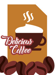 delicious coffee cup on dish with foam hot and beans vector illustration