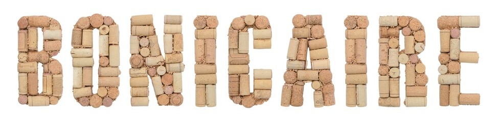 Grape variety Bonicaire made of wine corks Isolated on white background