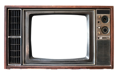 Vintage television - old TV with frame screen isolate on white with clipping path for object, retro technology