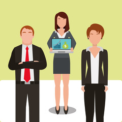 people business with laptop report statistics on screen vector illustration