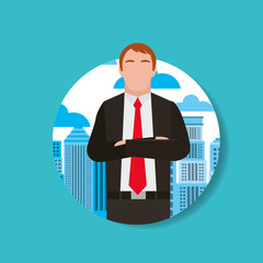 businessman worker man character and urban background vector illustration