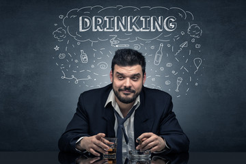 Loser drunk man with drinking, drug, hangover, alcoholic drugs concept
