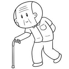 vector of old man using cane