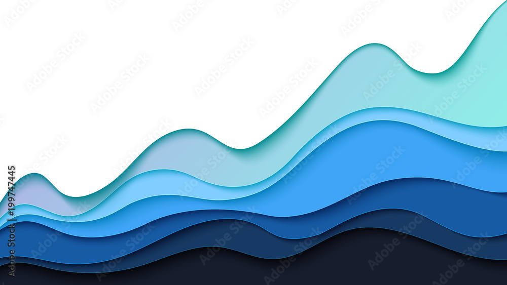 Poster abstract blue wave paper layer background.paper art style of cover design for business banner templa