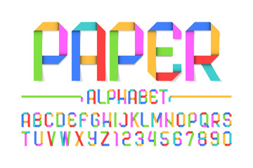 Colorful paper style font, alphabet and numbers