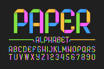 Colorful paper style font, alphabet and numbers