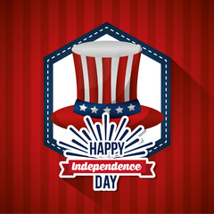 happy independence day top hat badge stripes background vector illustration