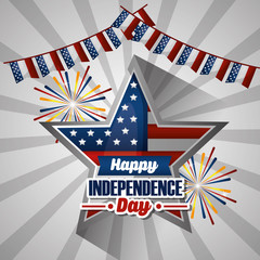american independence day star with sing celebration pennants vector illustration