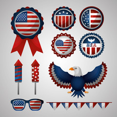 happy independence celebration important simbols of america eagle glasses vector illustration