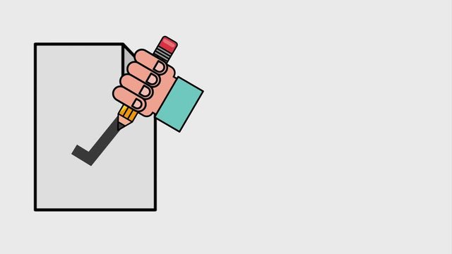 hand holding pencil writing ckeck mark in paper creativity animation hd