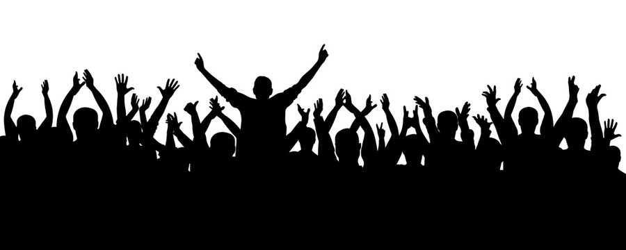 Applause cheerful crowd people silhouette. Concert, party. Funny cheering, sports fans, isolated vector