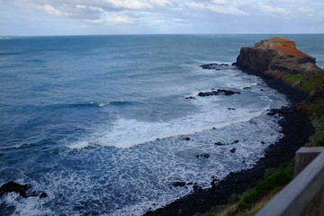 deep blue ocean view and waves near the shore