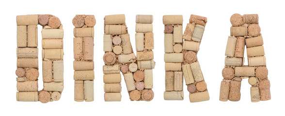 Grape variety Dinka made of wine corks Isolated on white background