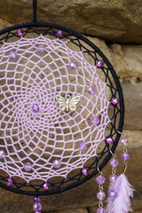 Handmade dream catcher with feathers threads and beads rope hanging