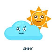 Shiny sun and cute cloud with cheerful faces