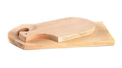 Handmade wooden chopping board isolated on white background