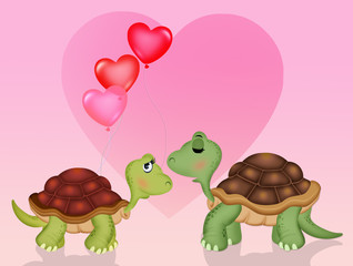 Illustration of tortoises in love