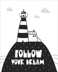 Cute lighthouse, poster for baby room, greeting card, print on the wall, pillow, decoration kids interior, baby wear and t-shirts	 - 199754014
