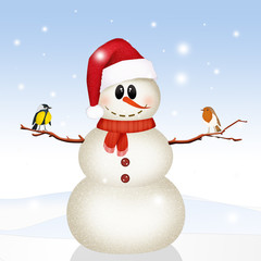 snowman Santa Claus in winter