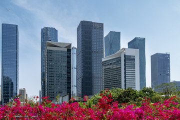 The architectural landscape of the commercial building in the city center of the city