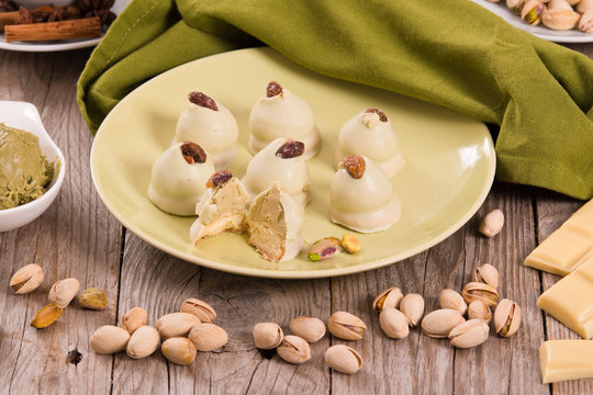 Pistachio truffles. 