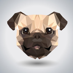 Abstract polygonal tirangle animal pug-dog. Hipster animal illustration.