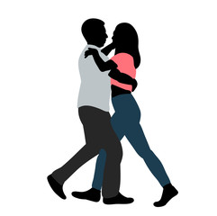 silhouette in color clothes guy and girl dancing