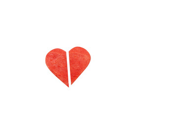 isolated fresh juicy watermelon slice in heart shape,half hearts on white background