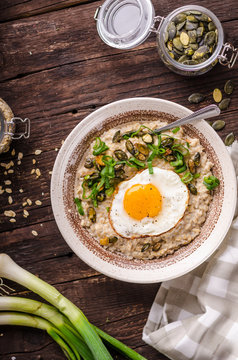 oatmeal salty with spring onion and egg