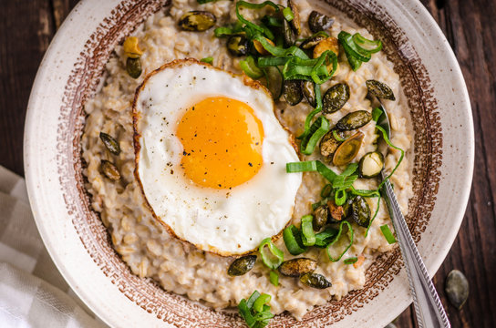 oatmeal salty with spring onion and egg