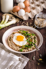 oatmeal salty with spring onion and egg