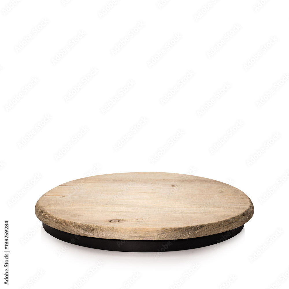 Poster Round wooden display isolated on white background. Blank shelf for showing your product. ( Clipping paths )