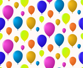 Rainbow holiday pattern of merry balloons flying skyward