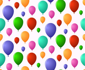 Rainbow holiday pattern of merry balloons flying skyward