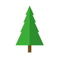 Symmetrical fir Christmas tree cartoon isolated vector icon on white background
