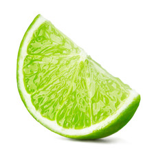 single slice of lime isolated on white background