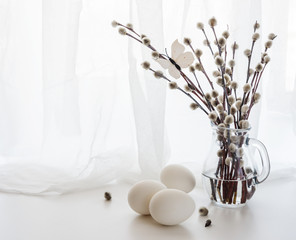 Willow branches and Easter eggs